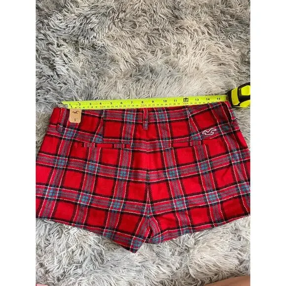 NWT Hollister Womens Shorts Size 9 Red Plaid Zipper Button Closure Summer - Picture 5 of 5
